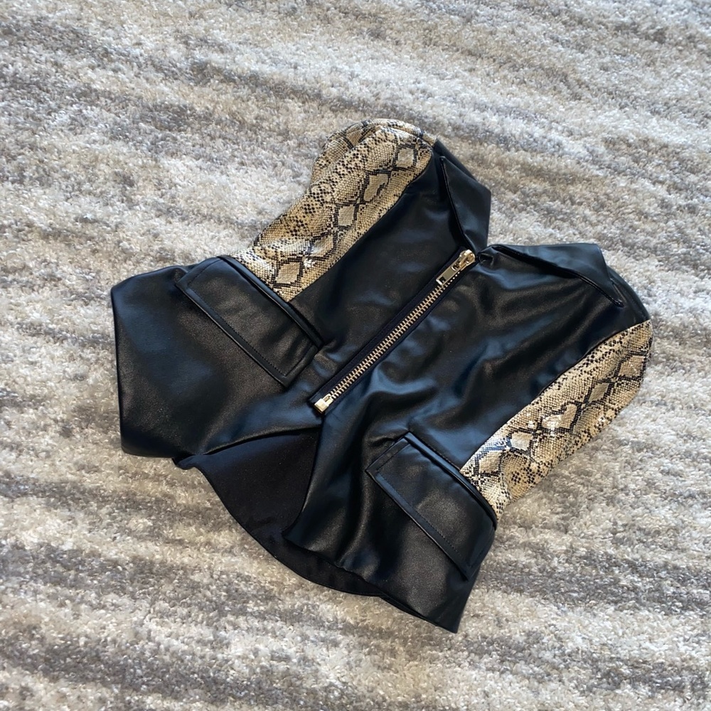 Faux leather & snake skin top